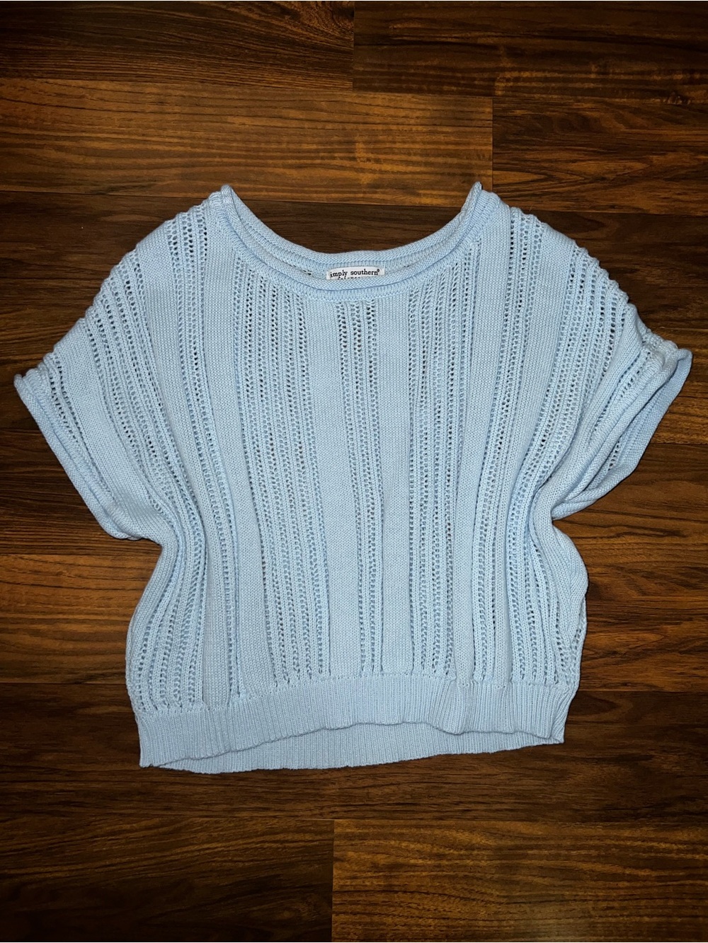 Simply Southern Light Blue Open-Knit Short Sleeve Crop Top